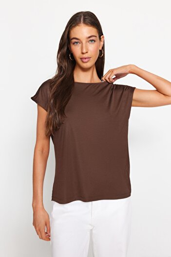 Trendyol Collection Brown Regular Flexible Crew Neck Knitted Blouse TWOSS23BZ00968