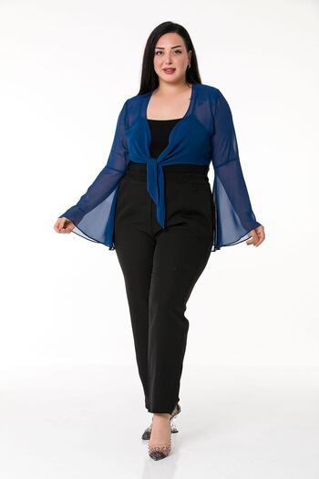 DISENTIS MODEST Plus Size Spanish Sleeve Tied Front Chiffon Navy Blue Bolero