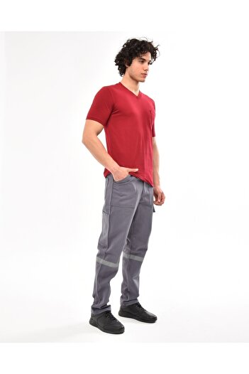 Çamdalı İş Elbiseleri Tricou de afaceri cu mânecă scurtă, cu decolteu în V, slim fit, roșu claret - Tricou cu decolteu în V