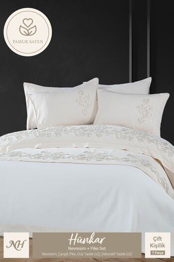 Nazik Home Hünkar Embroidered Double Duvet Cover + Pique 7 Piece Set