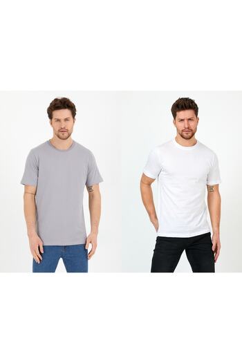CLIPMAN Ανδρικό μπλουζάκι Slim Fit Basic 2 συσκευασιών Λευκό Γκρι