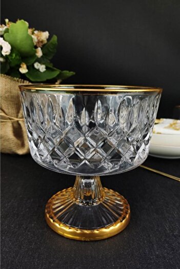 Digithome Glass Serving and Presentation Bowl Gold Gilded 15 Cm - St.kfs.004 C320.035