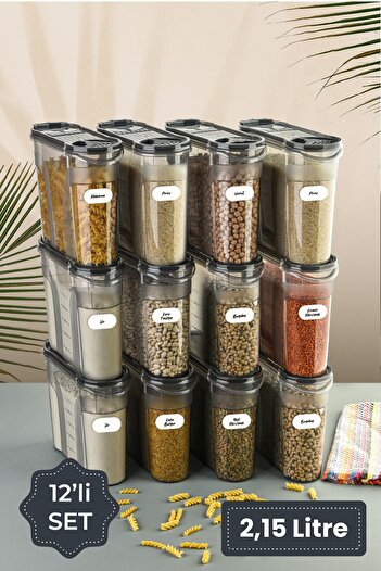 Vienev Labeled 12-Piece Food Container Set 2150 ml Anthracite
