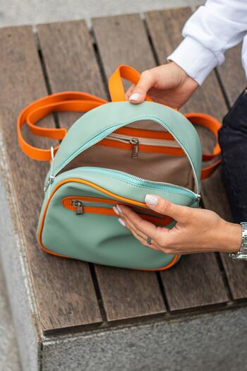 Garbalia Oslo Mint Orange Women's Backpack with Double Inner Pocket Detail and External Zipper Eyes