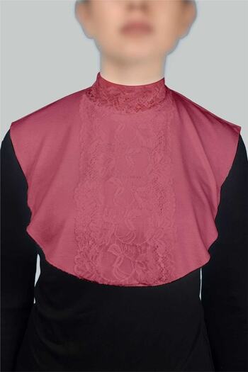 Altobeh Women's Combed Cotton Hijab Circle Collar Lace Neck Collar - Dried Rose