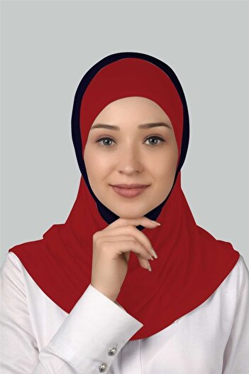 Altobeh Διπλό Χρώμα Ready Turban Practical Scarf Hijab Hijab - Ανοιχτό μπορντό - σκούρο μπλε