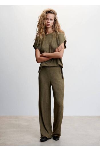 MANGO Woman Textured Palazzo Trousers