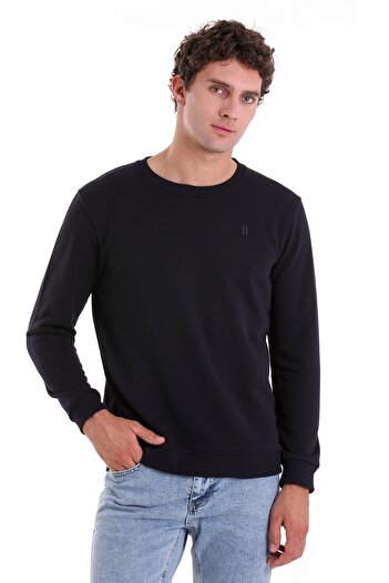 Hatemoğlu Navy Blue Regular Fit Plain Cotton Crew Neck Sweatshirt