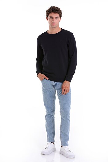 Hatemoğlu Navy Blue Regular Fit Plain Cotton Crew Neck Sweatshirt