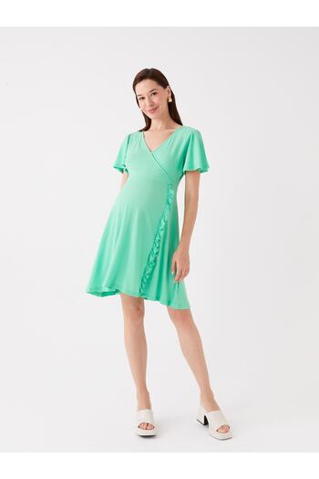 LC Waikiki Double Breasted Neck Straight Short Sleeve Maternity Dress