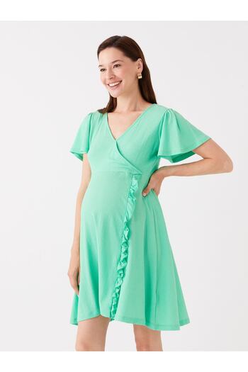 LC Waikiki Double Breasted Neck Straight Short Sleeve Maternity Dress