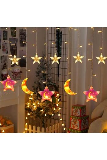 sgeteknoloji 3 Metre 20 Led Sari Işik Ay Yildiz Led Işık Led Ev Dekorasyon Perde Led Saçak