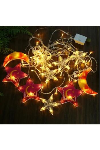 sgeteknoloji 3 Metre 20 Led Sari Işik Ay Yildiz Led Işık Led Ev Dekorasyon Perde Led Saçak