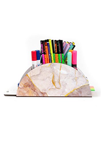 kutuTR Wooden VIP Pattern Series Desktop Pen Holder Organizer with Rainbow Ruler Assembled Box