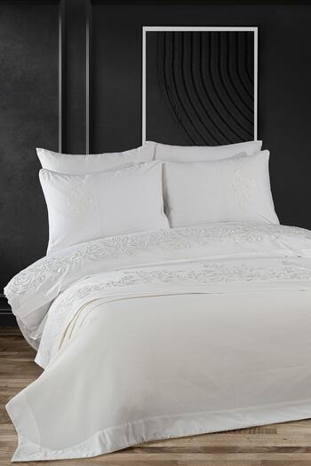 Nazik Home Hünkar Embroidered Double Duvet Cover + Pique 7 Piece Set