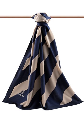 Vissona Γυναικείο σάλι μετάξι Medina Navy Blue-Beige