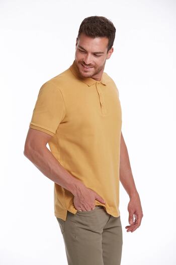 Hatemoğlu Mustard Regular Fit Plain 100% Cotton Polo Collar T-Shirt