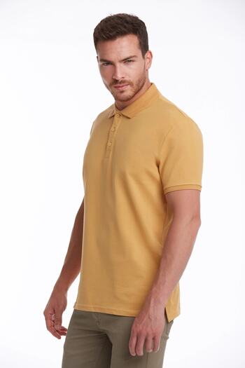 Hatemoğlu Mustard Regular Fit Plain 100% Cotton Polo Collar T-Shirt