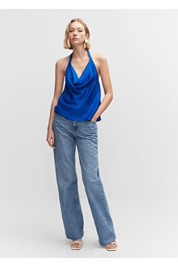 MANGO Woman Draped Collar Satin Blouse