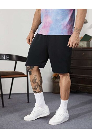 DEEPSENCE Men's Shorts Cotton Fabric Black Solid Color