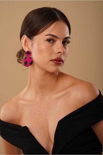 Gizy Store Polymer Clay Handmade Pink Spotted Leopard Earrings