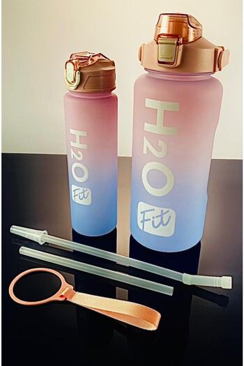İly Ily H2O Fit Motivational 2-Piece Set Water Bottle, Water Bottle, Water Bottle and Tritan Sports Bottle (Pink Blue)