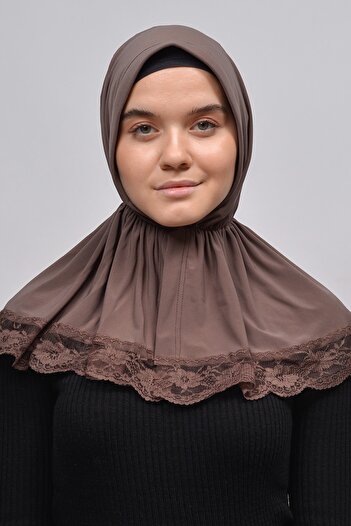 Altobeh Lacy Rubber Drawstring Interlining Banded Snap Fastener Ready Turban Practical Scarf-chocolate