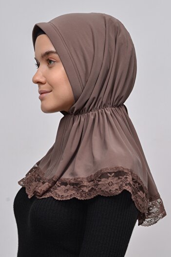 Altobeh Lacy Rubber Drawstring Interlining Banded Snap Fastener Ready Turban Practical Scarf-chocolate