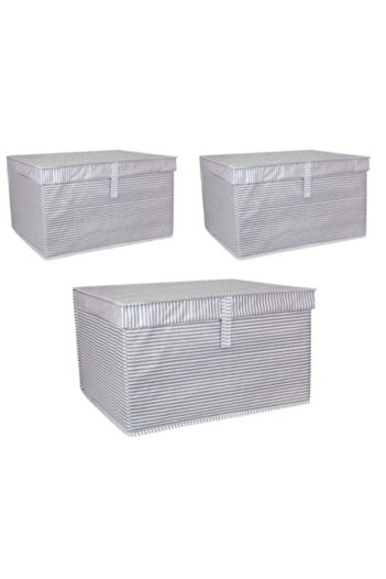 Keven Home 3 Pieces Gray Maxi Model Storage Bag - Multi-Purpose Box with Lid 50X40X30