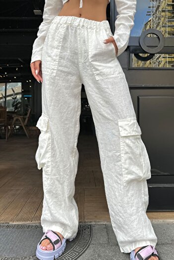 Seda Yalçın Atelier Ecru Cargo Pocket Linen Trousers