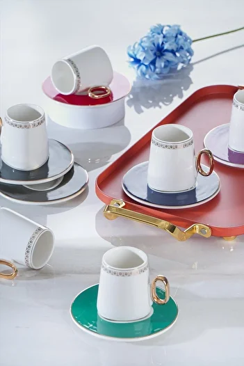 ACAR Rainbow Colorful Porcelain Coffee Cup Set for 6 People 11828