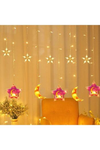 sgeteknoloji 3 Metre 20 Led Sari Işik Ay Yildiz Led Işık Led Ev Dekorasyon Perde Led Saçak