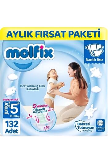 Molfix Baby Diapers Size 5+ Junior Plus Monthly Offer Package 132 Pieces