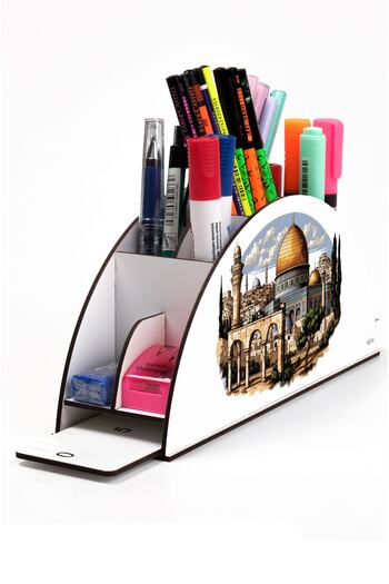 kutuTR Wooden VIP Islamic Rainbow Ruled Desktop Pen Holder Organizer with Assembled Box