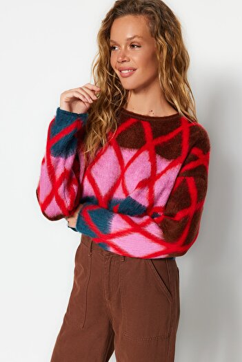 Trendyol Collection Brown Crop Super Wide Fit Soft Textured Knitwear Sweater TWOAW24KZ00218
