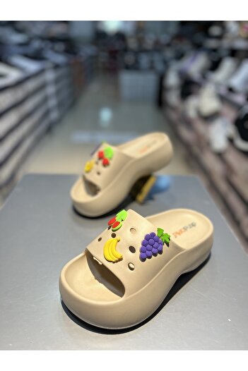 Akınal Bella High Sole Women's Slippers with Fruit Stickers