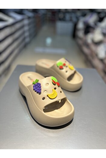 Akınal Bella High Sole Women's Slippers with Fruit Stickers
