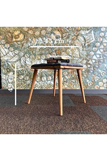 DTMHOME DTM HOME Kare Antrasit Ahşap Çerçeveli Kapitone Puf Bench