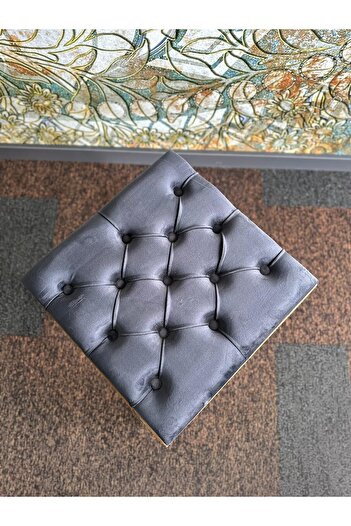 DTMHOME DTM HOME Kare Antrasit Ahşap Çerçeveli Kapitone Puf Bench