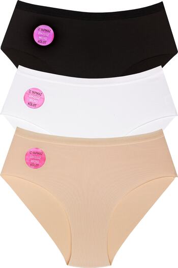 FOURAA Women's Laser Cut Non-Marking Panties with Elastic Waist Micro 3-Piece Pack