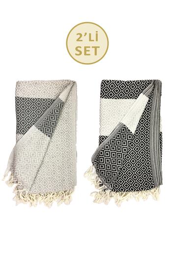 sethome collection Set of 2 Beach Towels, Peshtemal Cotton 100x180cm (English Series)