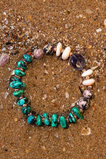 Deniz Doğal Taş Certified Recovery Bracelet with Natural Stone - Turquoise, Amethyst, Rhodonite, Opal, Hematite