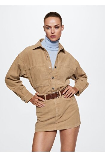 MANGO Woman Corduroy Shirt Jacket with Pockets