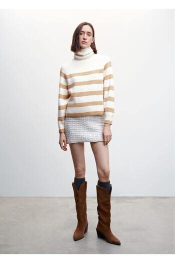 MANGO Woman Striped Turtleneck Sweater