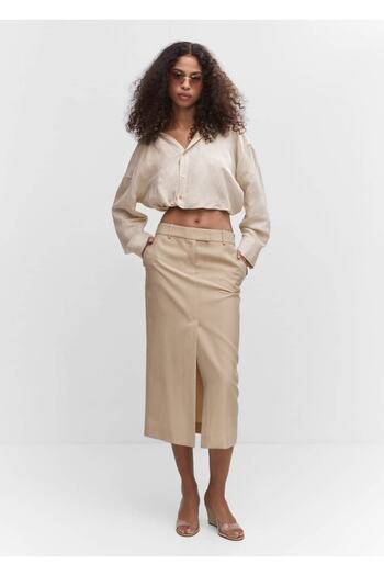 MANGO Woman Slit Lyocell skirt