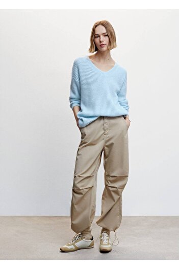 MANGO Woman V-Neck Rubber Knit Sweater
