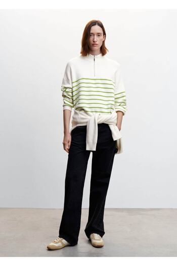 MANGO Woman Zippered Striped Sweater