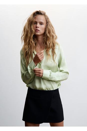 MANGO Woman Mao Collar Satin Blouse
