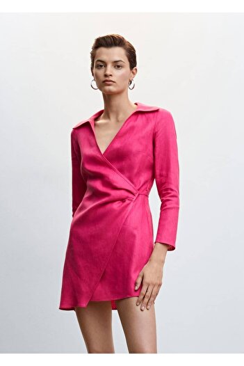 MANGO Woman Wrap Cut Linen Dress