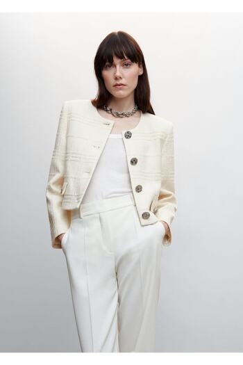 MANGO Woman Checkered Textured Jacket